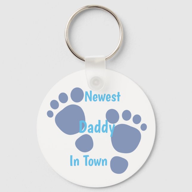 Newest Daddy In Town Blue Baby Footprint  Keychain (Front)