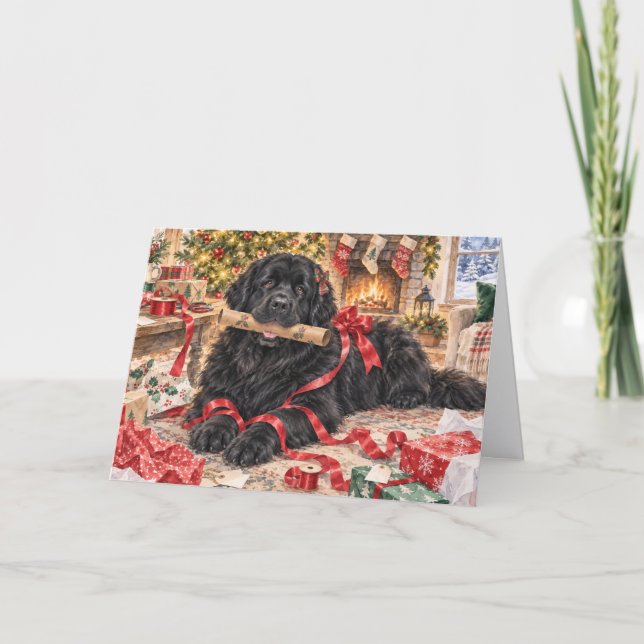 Newf Holiday Gift Wrap Fun Card (Front)