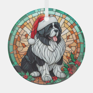 Newf Landseer Stained Glass Style Christmas  Glass Ornament