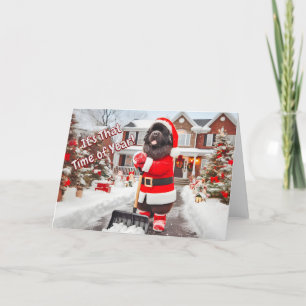 Newf Santa Shoveling Snow Christmas Card