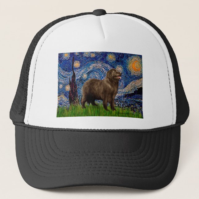 Newfie (brown) - Starry Night Trucker Hat (Front)