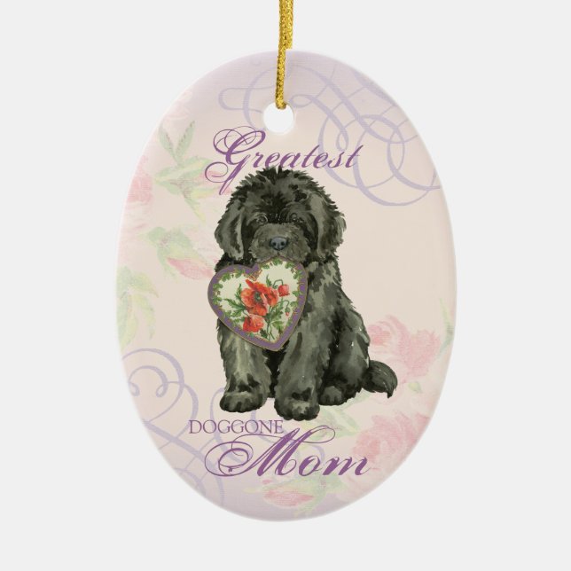Newfie Heart Mom Ceramic Ornament (Front)