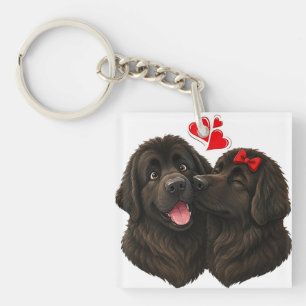 Newfie Kisses Puppy Love Keychain