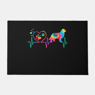 Newfie mom dad heartbeat tie dye dog gift doormat