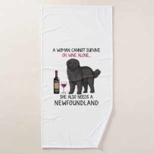 Newfoundland and wine Funny dog  Bath Towel