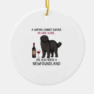 Newfoundland and wine Funny dog  Ceramic Ornament