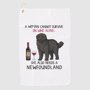 Newfoundland and wine Funny dog  Golf Towel
