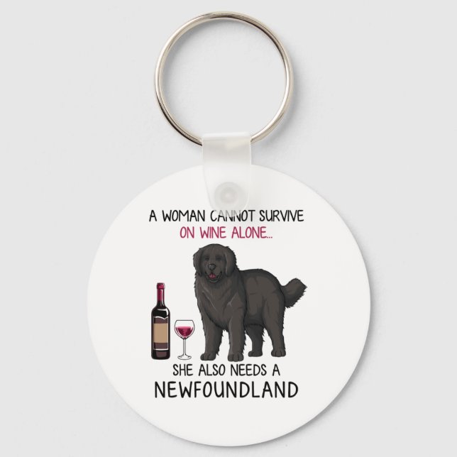 Newfoundland and wine Funny dog  Keychain (Front)