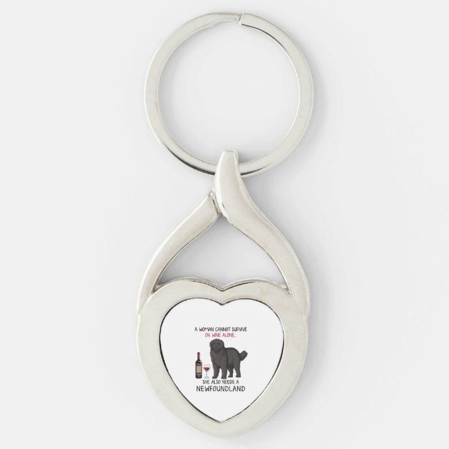 Newfoundland and wine Funny dog  Keychain (Front)