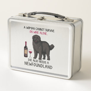 Newfoundland and wine Funny dog Metal Lunch Box