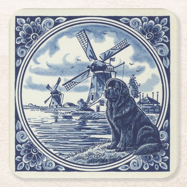 Newfoundland at the Dutch Windmills Square Paper Coaster (Front)