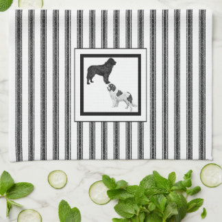 Newfoundland  Black and Landseer on stripe Kitchen Towel