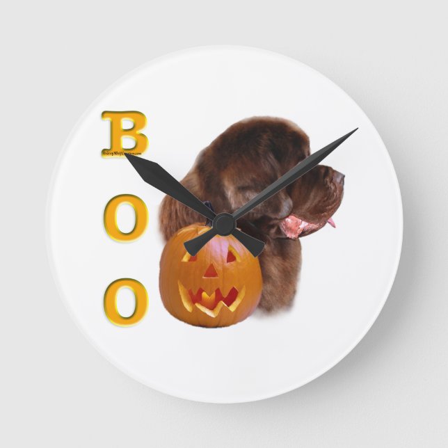 Newfoundland Brown Halloween BOO Round Clock (Front)