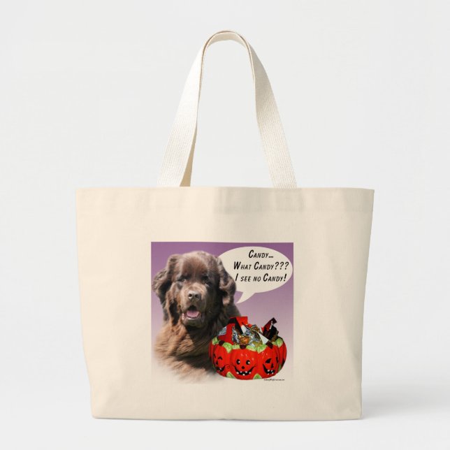 Newfoundland (brown) Halloween Candy Large Tote Bag (Front)