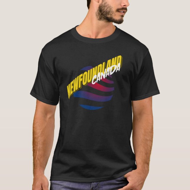 Newfoundland Canada Flag Colors Round Wave Graphic T-Shirt (Front)