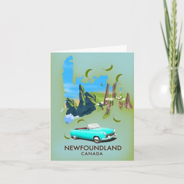Newfoundland Canada map travel poster Note Card (Front)