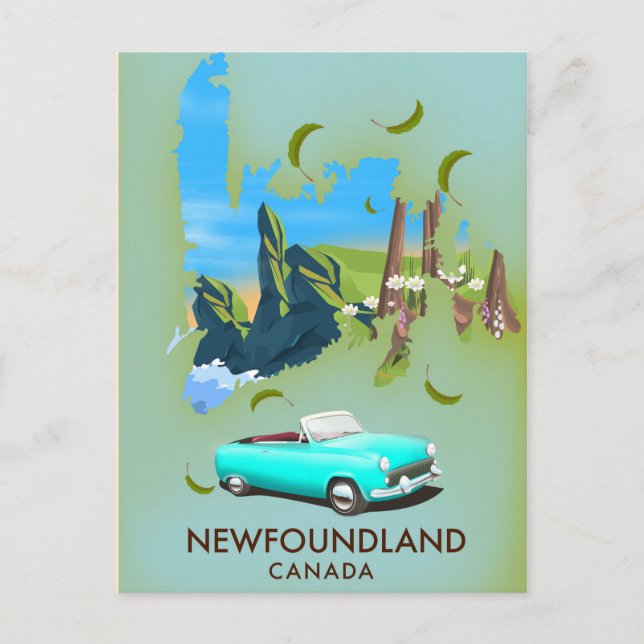 Newfoundland Canada map travel poster Postcard (Front)