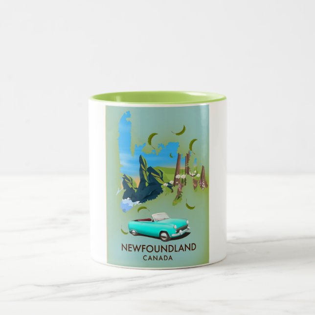 Newfoundland Canada map travel poster Two-Tone Coffee Mug (Center)