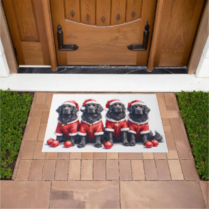 Newfoundland Christmas Dress Santa Hat Doormat