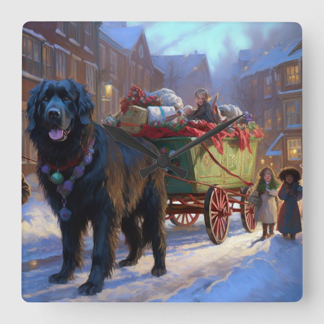Newfoundland Christmas Festive Season Square Wall Clock (Front)