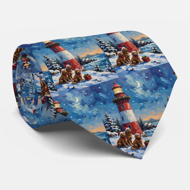 Newfoundland Christmas Lighthouse Holiday Tie (Rolled)