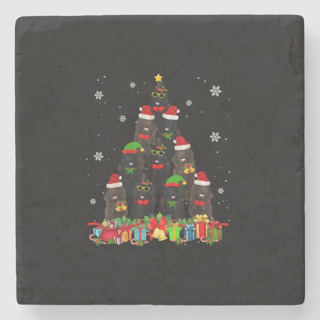 Newfoundland Christmas Tree Funny Dog Lover Xmas Stone Coaster (Front)