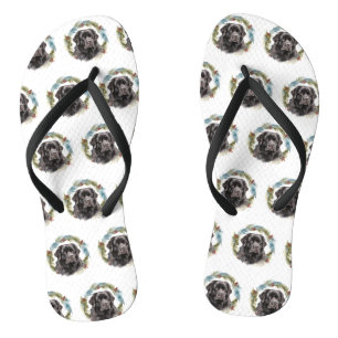 Newfoundland Christmas Wreath Festive Pup  Flip Flops