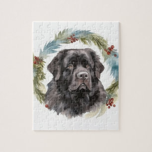 Newfoundland Christmas Wreath Festive Pup  Jigsaw Puzzle