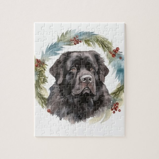 Newfoundland Christmas Wreath Festive Pup  Jigsaw Puzzle (Vertical)