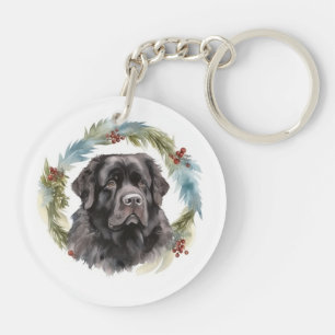 Newfoundland Christmas Wreath Festive Pup Keychain