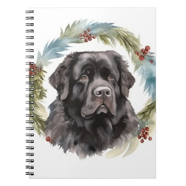 Newfoundland Christmas Wreath Festive Pup  Notebook (Front)