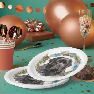 Newfoundland Christmas Wreath Festive Pup  Paper Plate