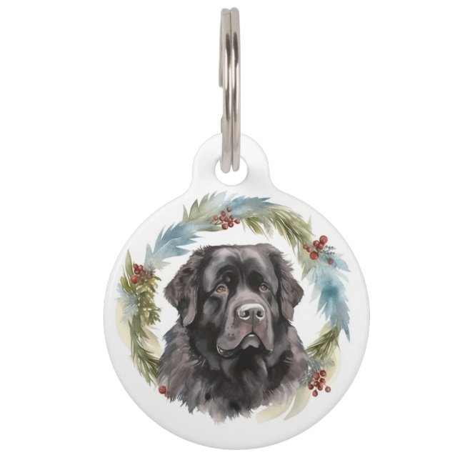Newfoundland Christmas Wreath Festive Pup  Pet Tag (Front)