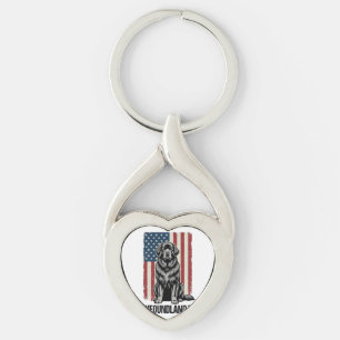 Newfoundland Dad Patriotic Dog Vintage Keychain