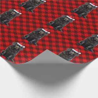 Newfoundland Dog and Red Holiday Plaid Christmas Wrapping Paper