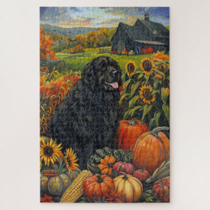 Newfoundland Dog Autumn Harvest Thanksgiving Jigsaw Puzzle