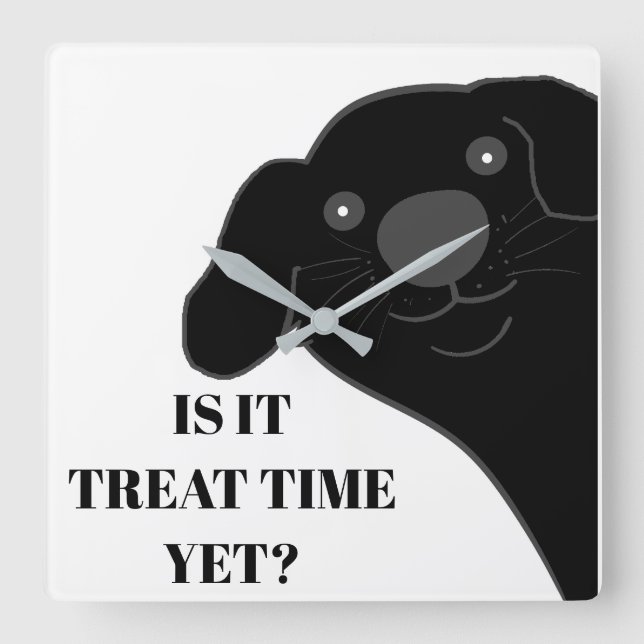 Newfoundland Dog Black Peeking Cartoon Square Wall Clock (Front)
