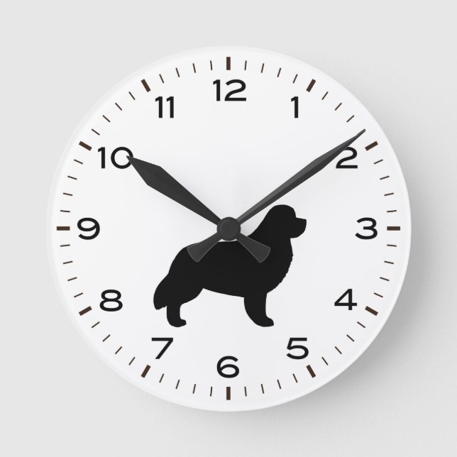 Newfoundland Dog Breed Silhouette Round Clock (Front)