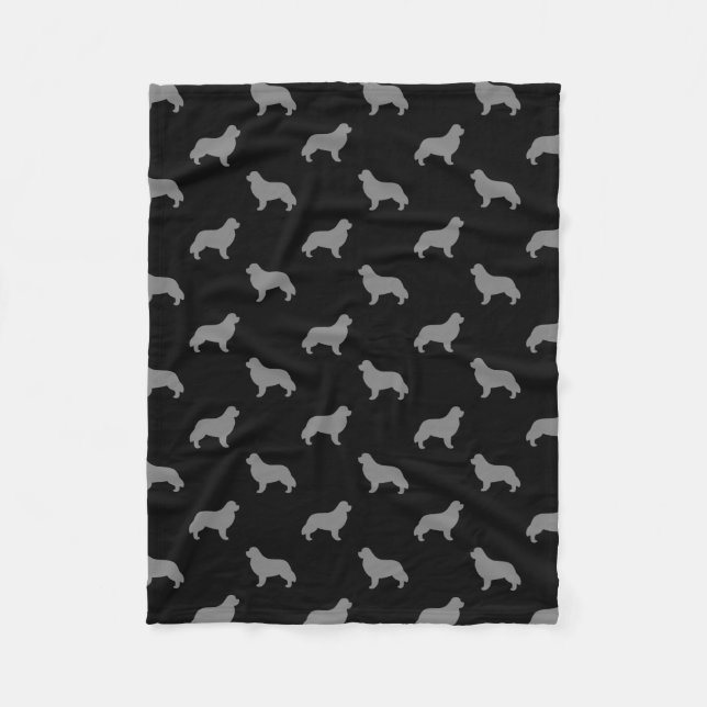 Newfoundland Dog Breed Silhouettes Pattern Fleece Blanket (Front)