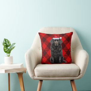 Newfoundland Dog Buffalo Plaid Christmas Holiday Throw Pillow