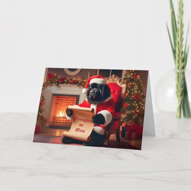 Newfoundland Dog Check List Santa Card (Front)