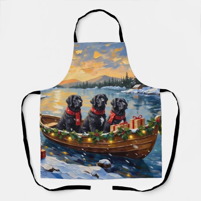 Newfoundland Dog Christmas Boat Holiday Apron (Front)