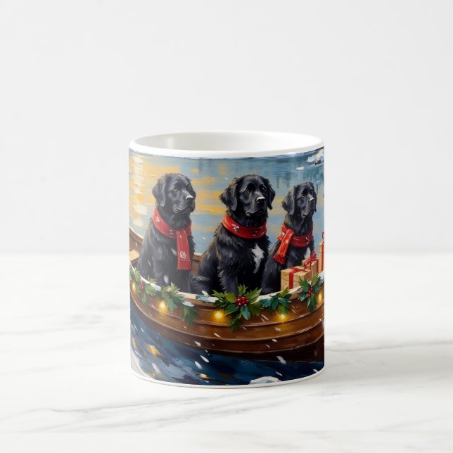 Newfoundland Dog Christmas Boat Holiday Coffee Mug (Center)
