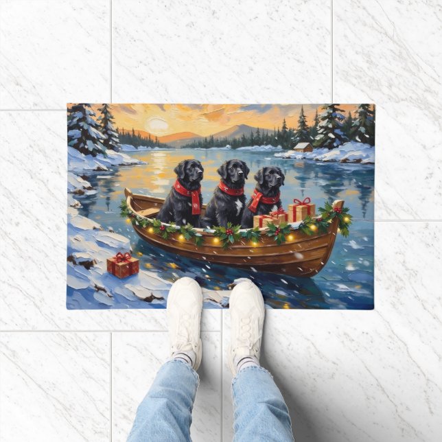 Newfoundland Dog Christmas Boat Holiday Doormat (Indoor)