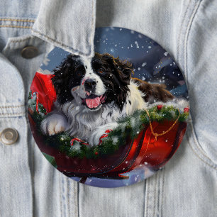 Newfoundland Dog Christmas Festive 6 Inch Round Button