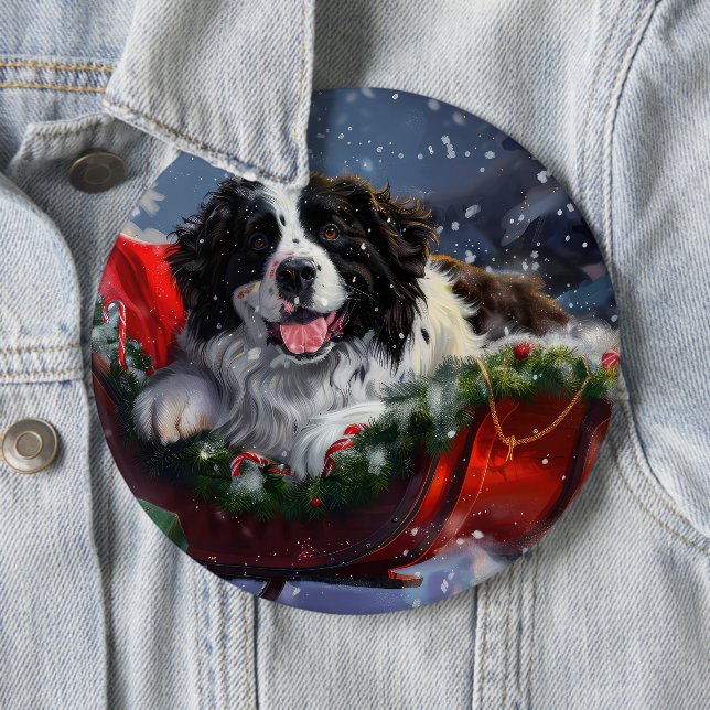 Newfoundland Dog Christmas Festive 6 Inch Round Button (In Situ)