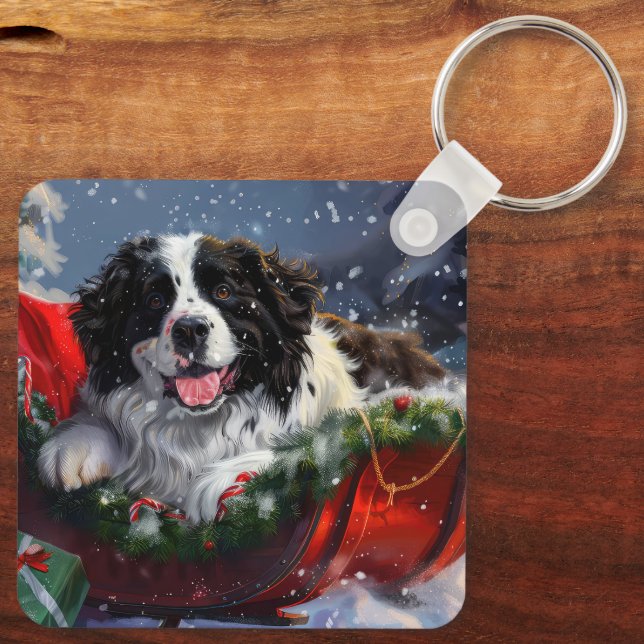 Newfoundland Dog Christmas Festive Keychain (Back)