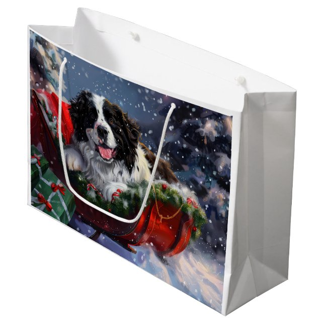 Newfoundland Dog Christmas Festive Large Gift Bag (Front Angled)