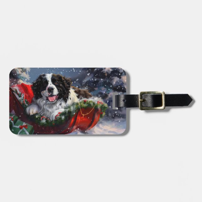 Newfoundland Dog Christmas Festive Luggage Tag (Front Horizontal)
