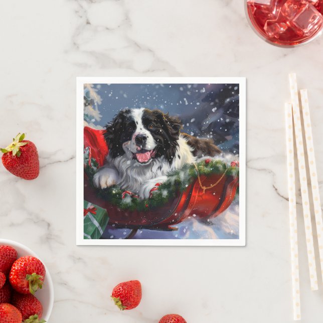 Newfoundland Dog Christmas Festive Napkin (Insitu)